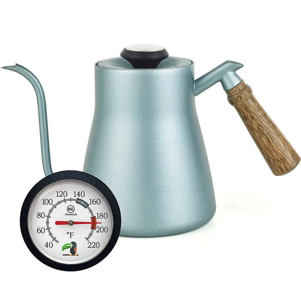 Gooseneck kanvica na kávu a čaj - nalejte kanvicu s teplomerom (850 ml, modrá)