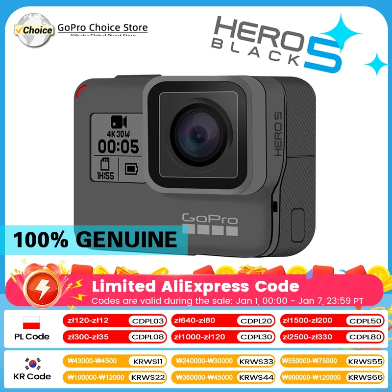 GOPRO HERO5 Čierna športová kamera 4K Ultra HD Video 1080p Anti Shake Cycling Helma Go Pro Camera voliteľná pamäťová karta