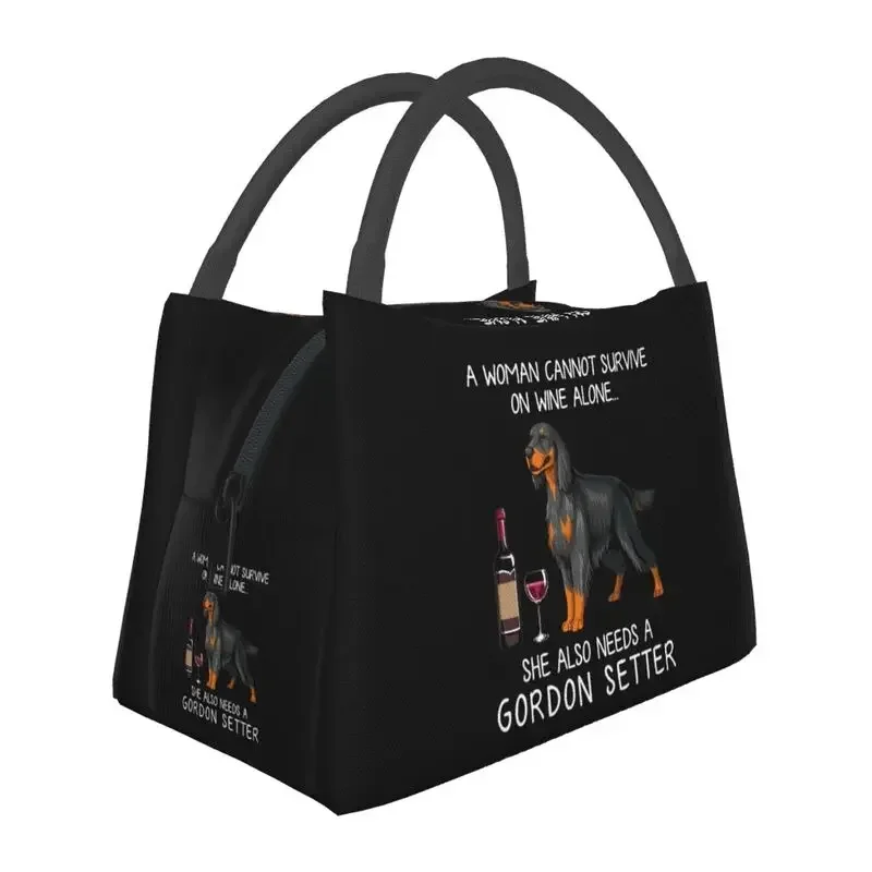 Gordon Setter and Wine Funny Dog Termal Izolované obedové tašky Ženy Pet Pet Puppy Lover Obed tote na prácu cestovné jedlo jedlo jedlo
