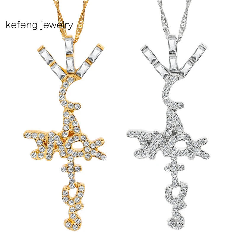 Goth Cactus Jack Pendant náhrdelník ľadový kubický zirkón s naneseným zlatom strieborné farebné hip hopové šperky pre mužov Ženy KPOP