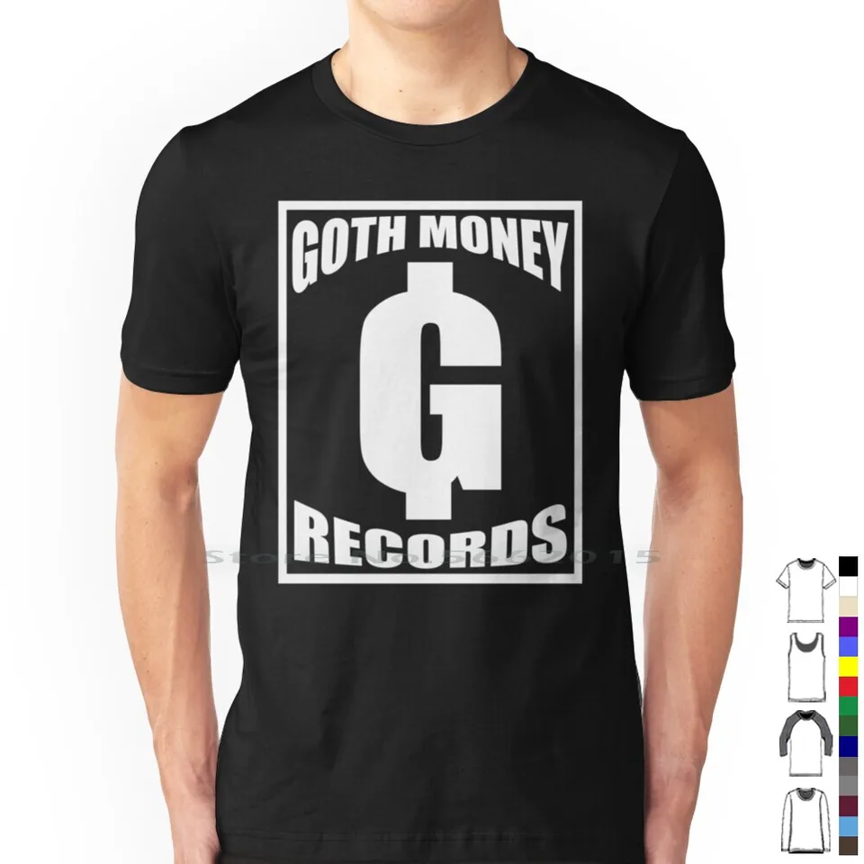 Goth Money Records na čiernom tričku 100% bavlnené gothové záznamy GMR Cash Blackkray Sick Boy Rari White Classic Logo Wear