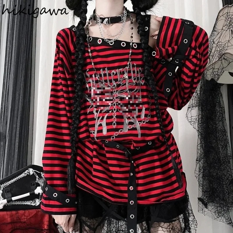 Goth T košeľa pre ženy módne punk y2k topy japonské camisetas 2024 ropa mujer mimo ramenných tričiek