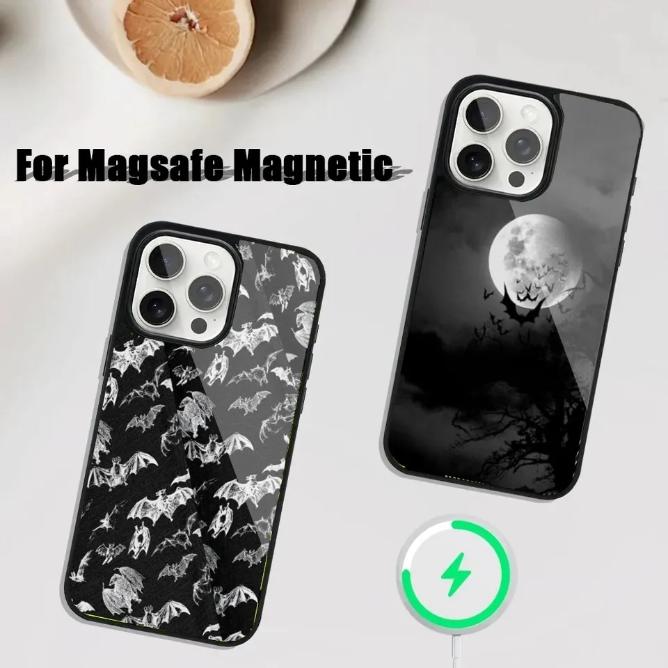 Goth Vampire Bat Gothic Pase pre iPhone 16,15,14,13,12,11, Plus, Pro, Max Mini Magsafe Magnetic Wireless nabíjanie