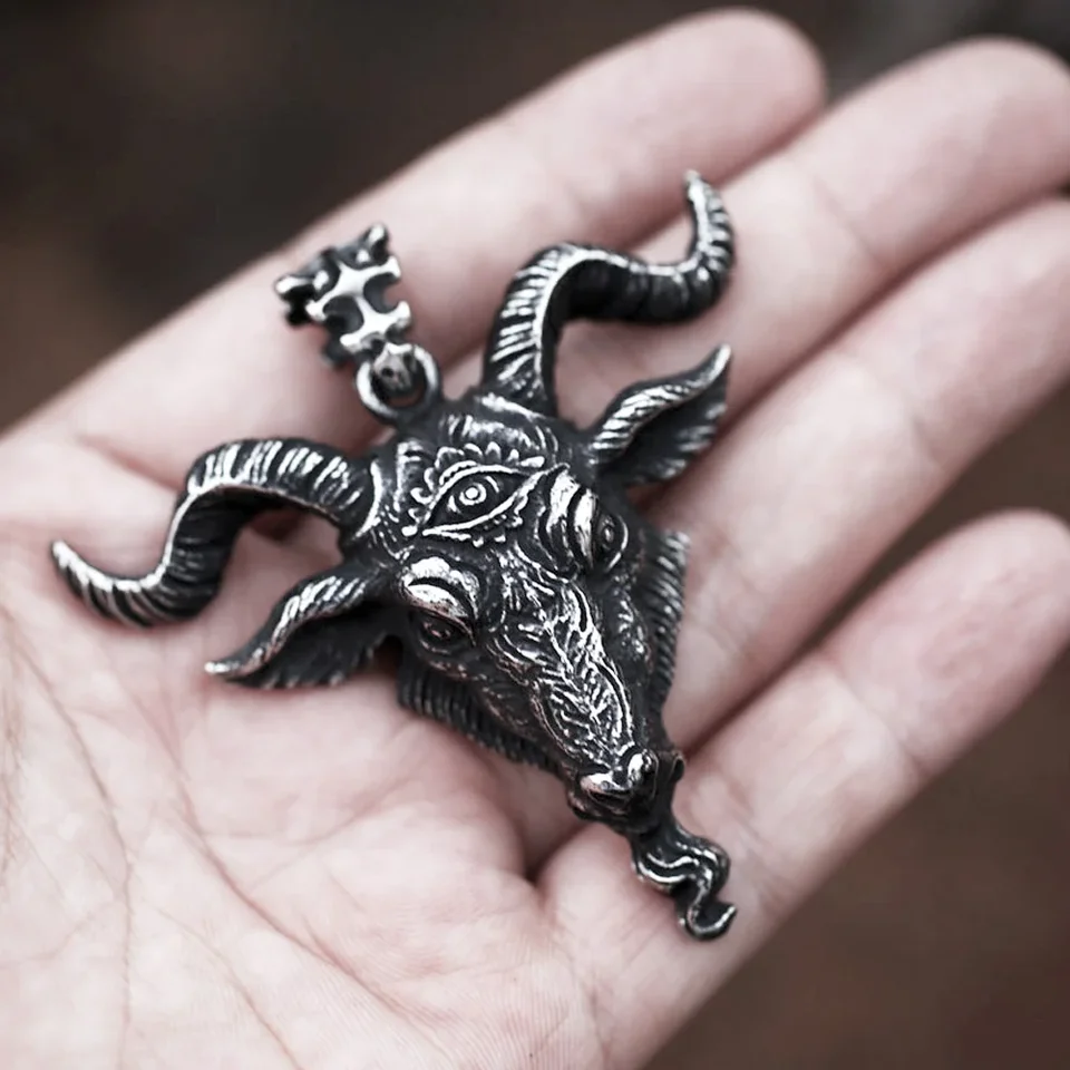 Gothic Lucifer Goat Head Prívesok Náhrdelník pre mužov reťazec retro 316L z nehrdzavejúcej ocele Ovové náhrdelníky hlavy Motorcy cyklistické šperky