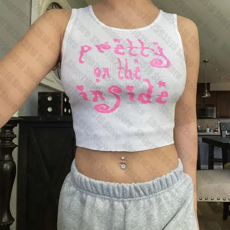 Gotická grafika oblečenie korzet doplnok košeľa Top obleky y2k štýl plodiny top ženy bez rukávov Slim Vesta Top Tee Streetwear vinobranie