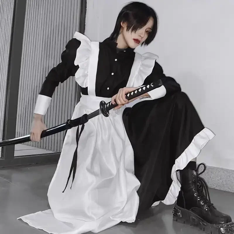 Gotická slúžka Outfit Pánske ženy Cosplay anime slúžka outfit japonská lolita dlhé šaty čierna a biela zástera Cafe kostýmové šaty xxx