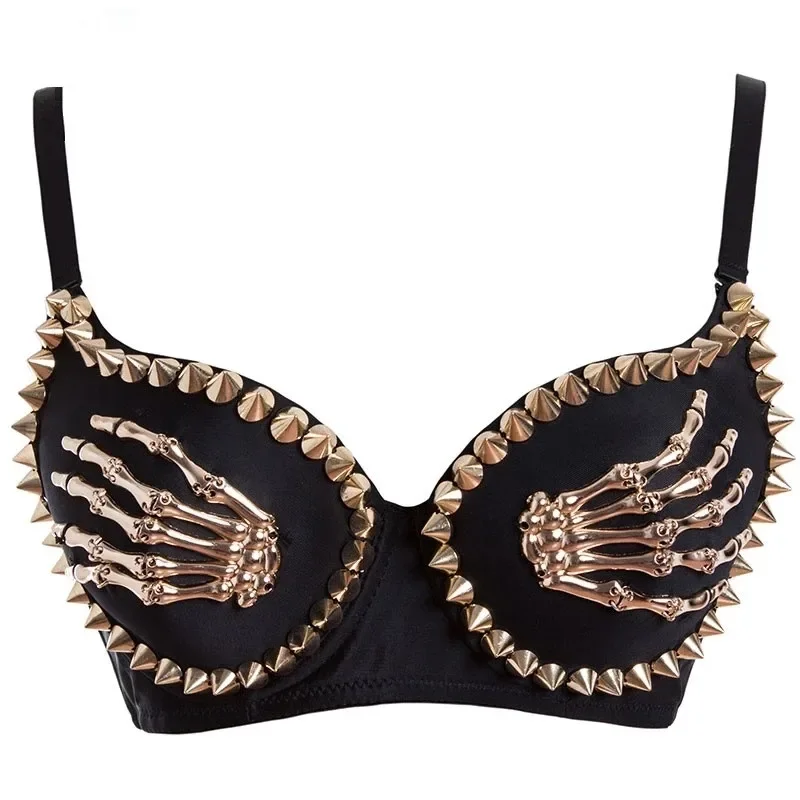 Gotické kovové kostrové pazúry nit bralette rockový štýl tank Tops nočné klub Party Steampunk Push Up Bustier podprsenka korzet orezaná vrchná časť