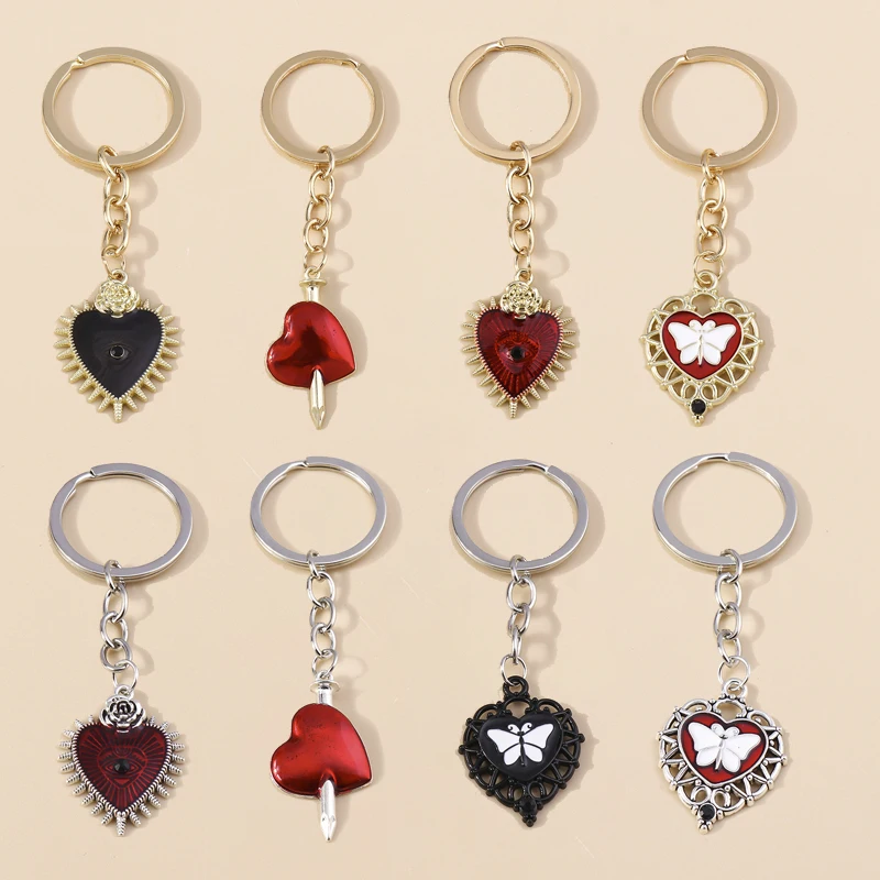Gotické kovové milostné srdce Kľúčenka Steampunk Key Ring pre ženy Dievčatá Dievča