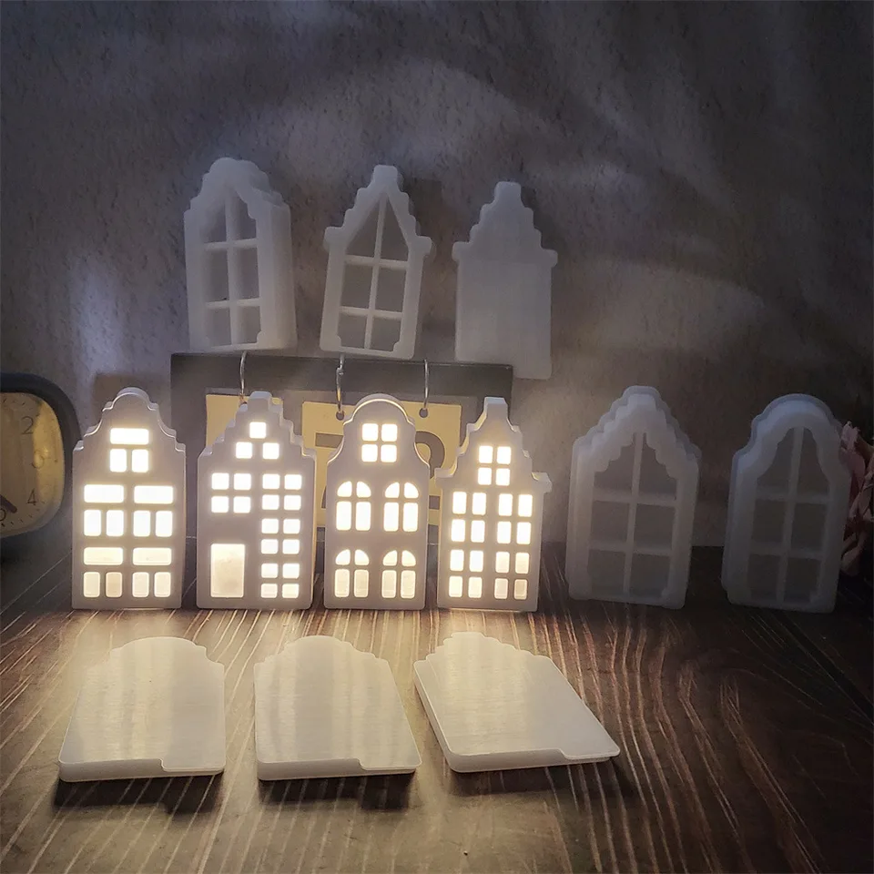 Gotický dom premieta na stenu dekorácie silikónové formy diy house sadra cement cement živica výroba plesní umelecké remeslá Domáce ozdoba