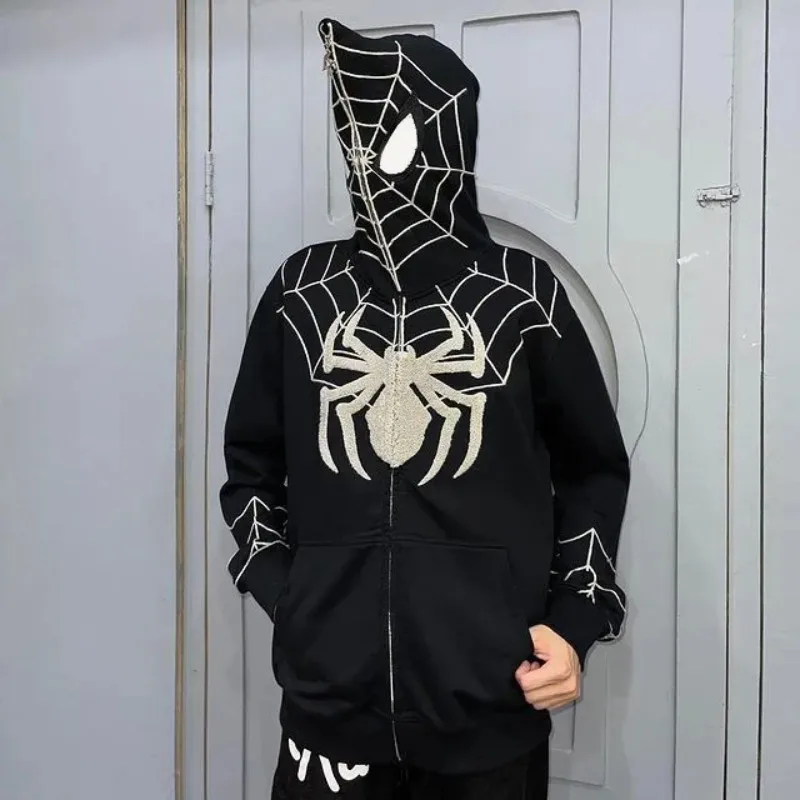 Gotický pavúk potlač s kapucňou Mardigan Full Zip Loose Hoodie Top Women Men oblečenie y2k vintage punk kapucňa kpop bunda 90s