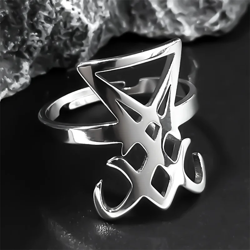 Gotický sigil z Lucifer Satan Symbol prsteň pre ženy Men z nehrdzavejúcej ocele nastaviteľný diabol satan pečať prsteň prsteň šperky darčeky