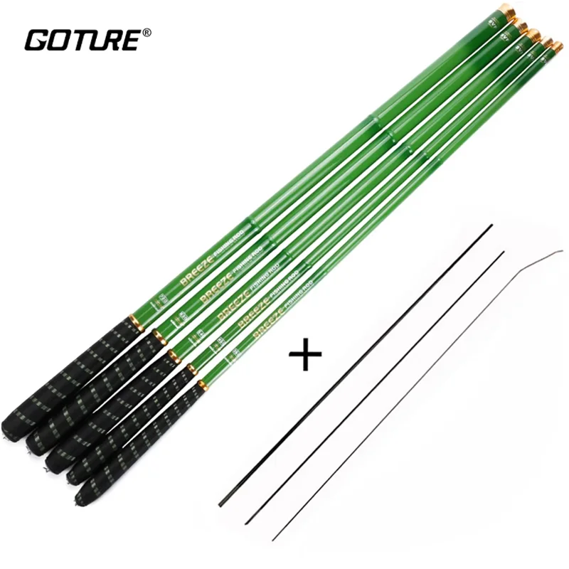 GOTURE BREEZE Rybárska tyč uhlíková vlákno 3,6 m-7,2 m zelená farba Ultralight Power Hand Rod 3: 7 pre sladkovodný rybársky kapr