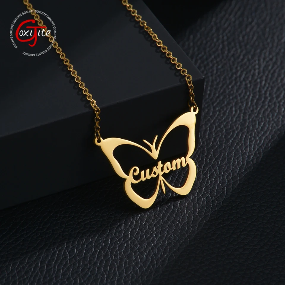 Goxijite módny vlastný názov náhrdelník pre ženy dievčatá personalizované veľké duté motýľ meno Choker Náhrdelníky Party šperky darček