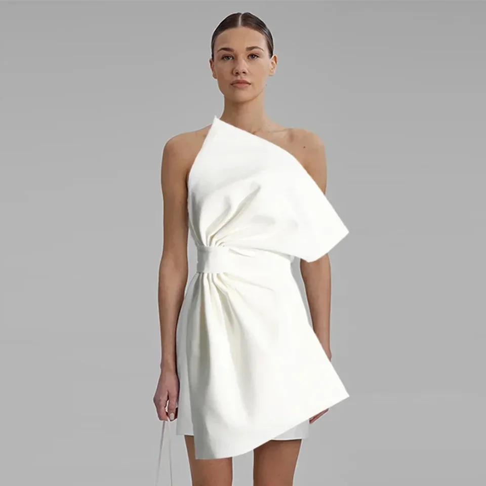 GPBD 2024 Nové letné dámske oblečenie Big Bow White Yellow Sexy Sexy Sexy Party A-Line Party Mini šaty elegantné šaty na párty