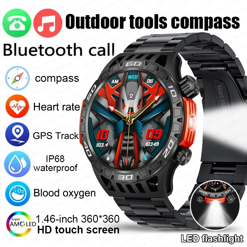 GPS Outdoor Sports Fitness Smartwatch Men 450 mAh batéria LED baterka Monitorovanie zdravia Bluetooth Calling Compass Smart Watch
