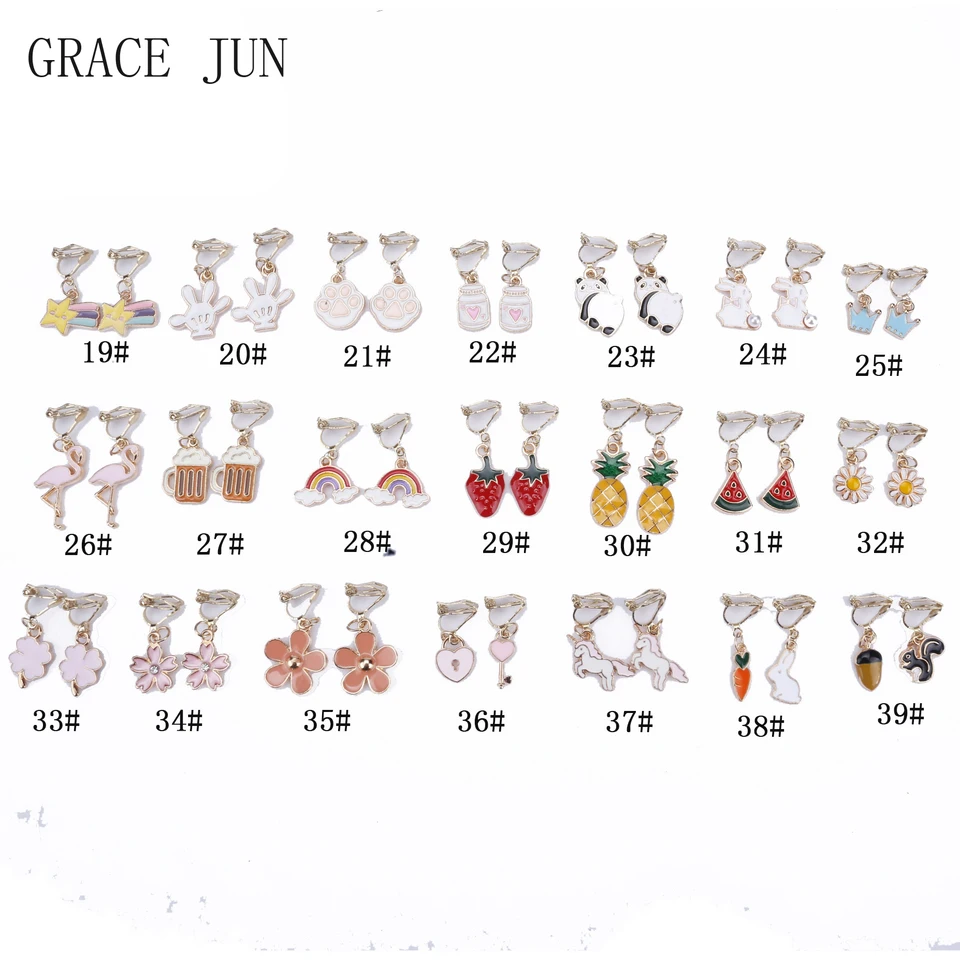Grace Jun Kórea štýl zlatá farebná karikatúra Klip na náušnicia