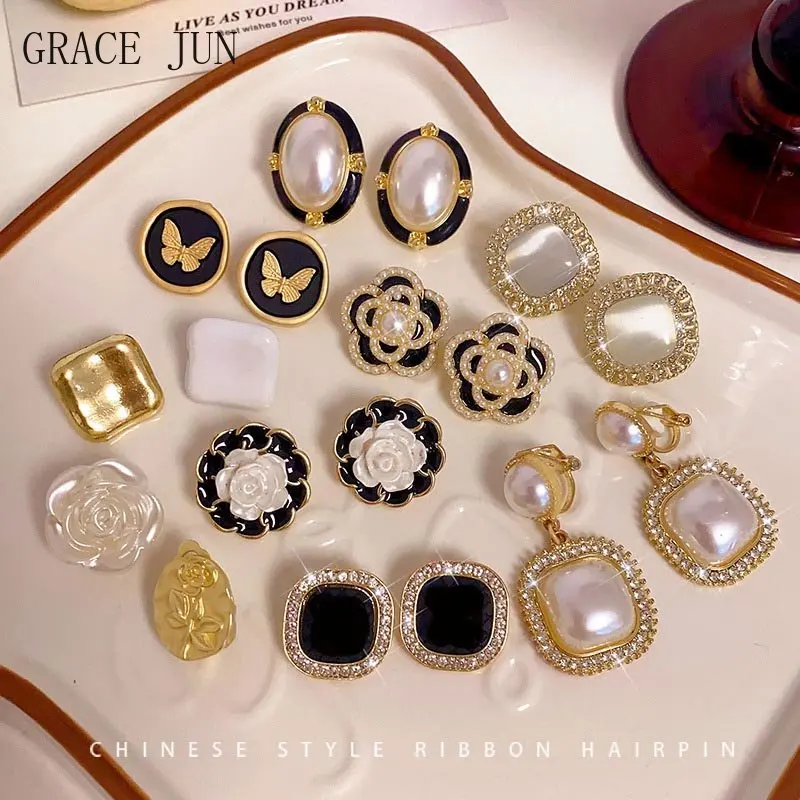 Grace Jun Vintage Pearl Clip na náušnicia