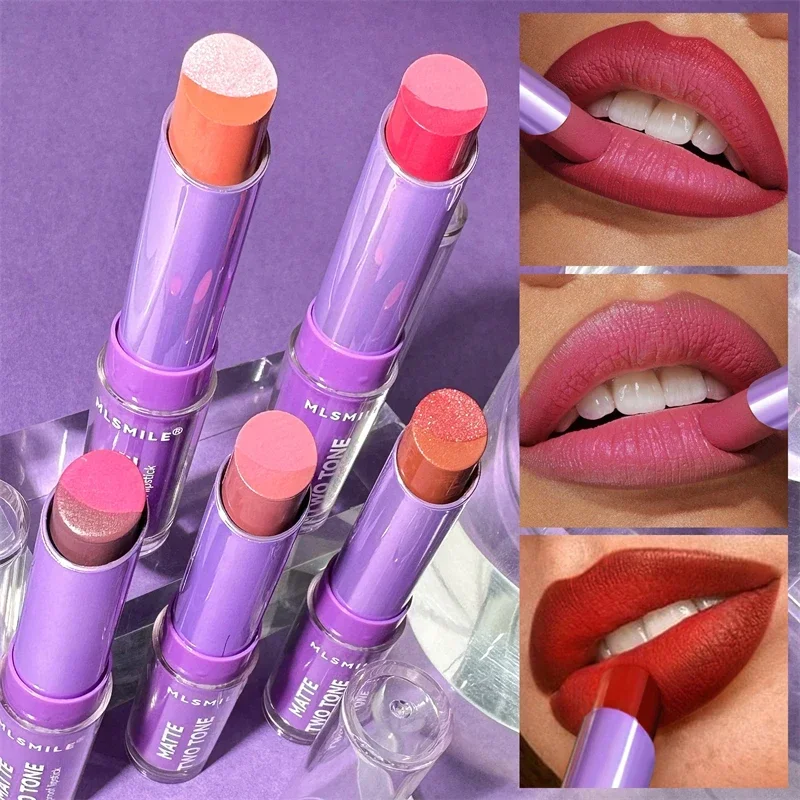Gradient dvojfarebná zamatová rúžka Vytváranie 3D pery nepremokavé dlhotrvajúce matné matné pery lesk na pery lesk nelížkového šálky makeup ženy