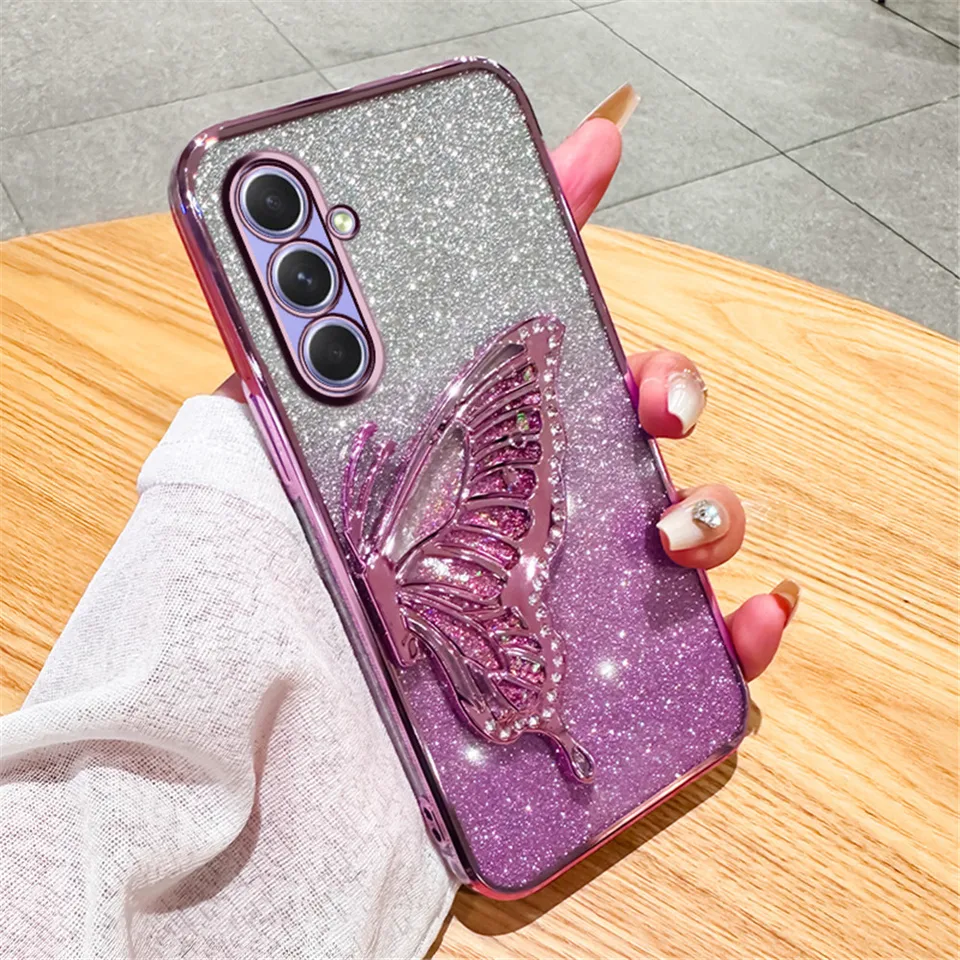 Gradient Glitter Butterfly Quicksand Telefón pre Samsung A15 A35 A55 A25 A05S A54 A34 A24 A14 A13 A33 A53 Mäkký kremíkový kryt silikónu