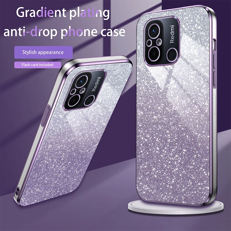 Gradient Glitter Pasting Telefón puzdro pre Xiaomi Redmi 13 14C 13C 12C 10C 9T Poznámka 13 12 11 10 9 Pro 4G 12S 11S 10S 9S Soft Make Cover