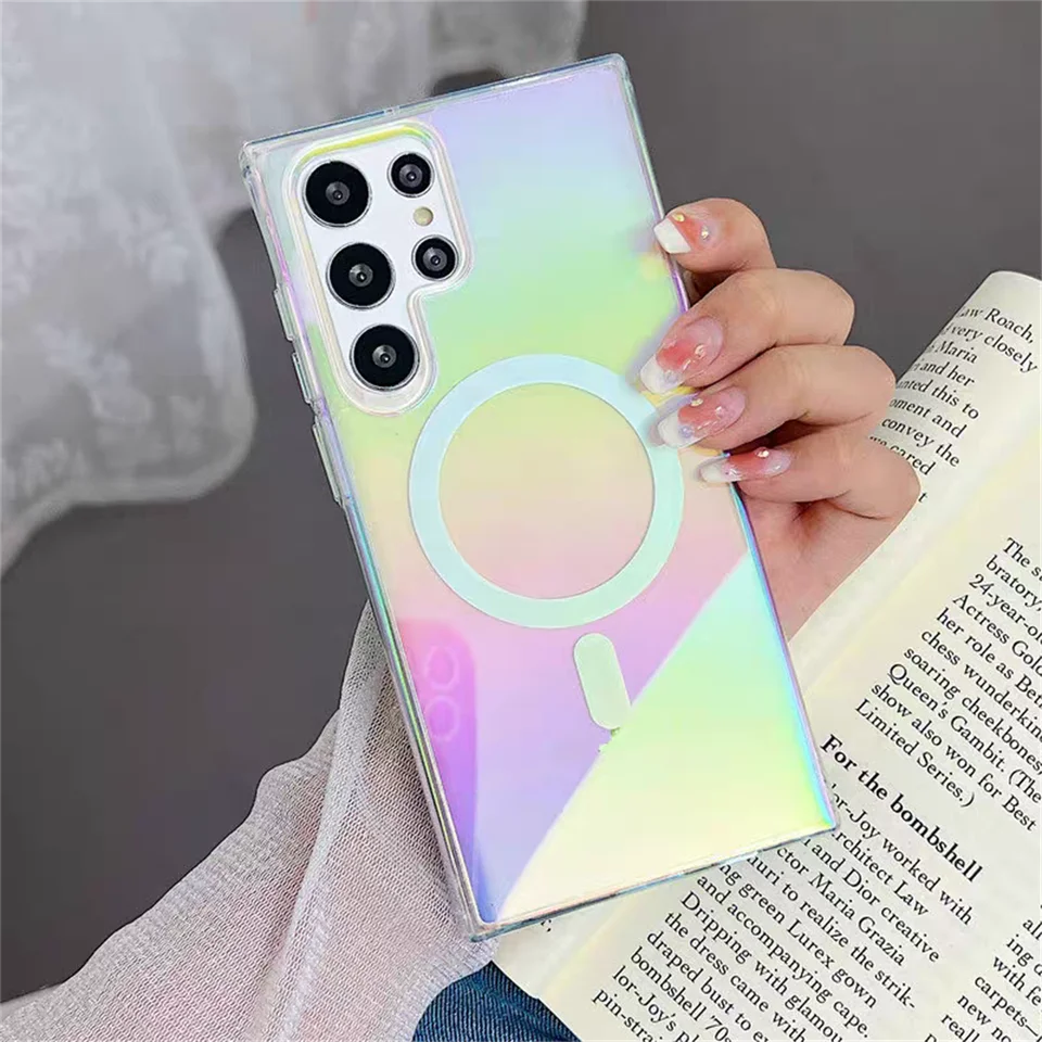 Gradient laserový magnetický prípad pre Samsung S25 S24 S23 S22 S21 FE note20 Ultra A56 A36 A26 A16 A06 A55 A35 A15 pre kryt Magsafe