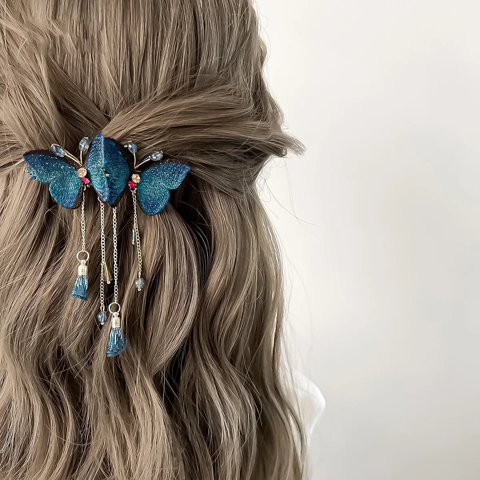Gradient modrý motýľový hrebeň hrebeň klip vintage elegantné ženy dievčatá Dievča