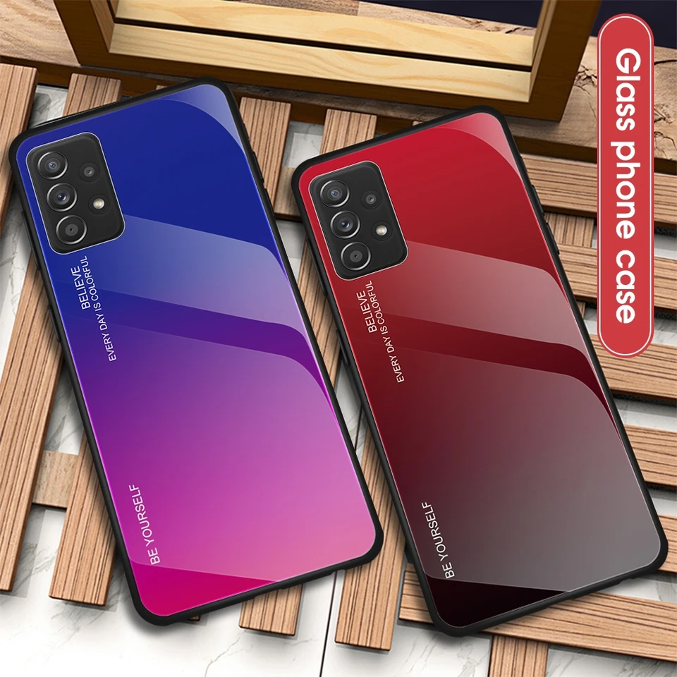 Gradient temperovaný sklenený kryt pre Samsung Galaxy A55 5G A54 A53 A52 A52S A34 A33 A14 A51 A71 A32 4G 5G Case Case Coque Coque Coque Coque Coque