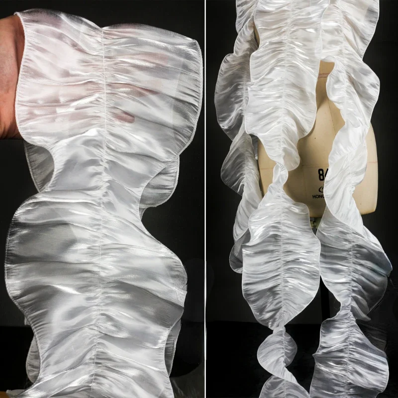 Gradient veľkú čipknutú látku červená priehľadná kreatívna skladaná skladacia šaty príslušenstvo