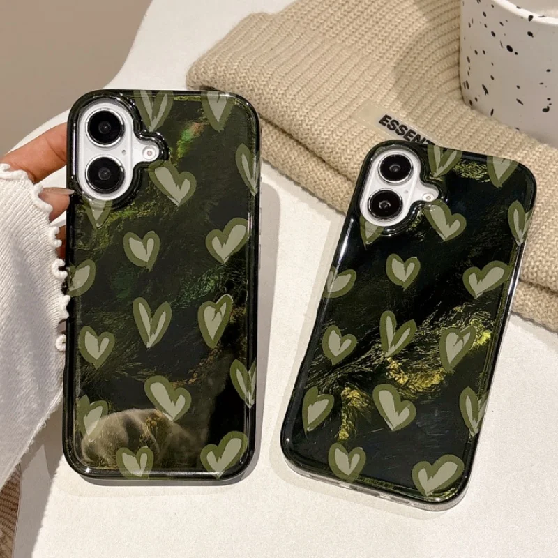 Gradient ľadovcovej textúry Green Love Case pre iPhone 16 15 14 13 12 Pro Max 16 Plus luxusný leopardový vzor nárazu