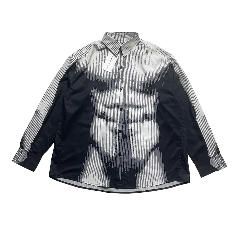 Gradientná farba ľudské telo Obrázok Tlač Patchwork košele pre mužov a ženy Streetwear Baggy Camisas Ropa Hombre Y2K Oblečenie