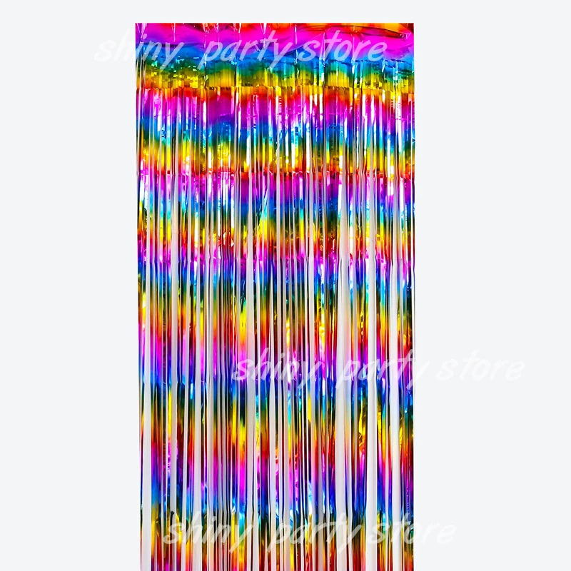 Gradual Rain Curtain 1m × 2m Wedding Room Background Wall Colorful Rain Curtain Party Long Tassel Balloon Accessories Supplies