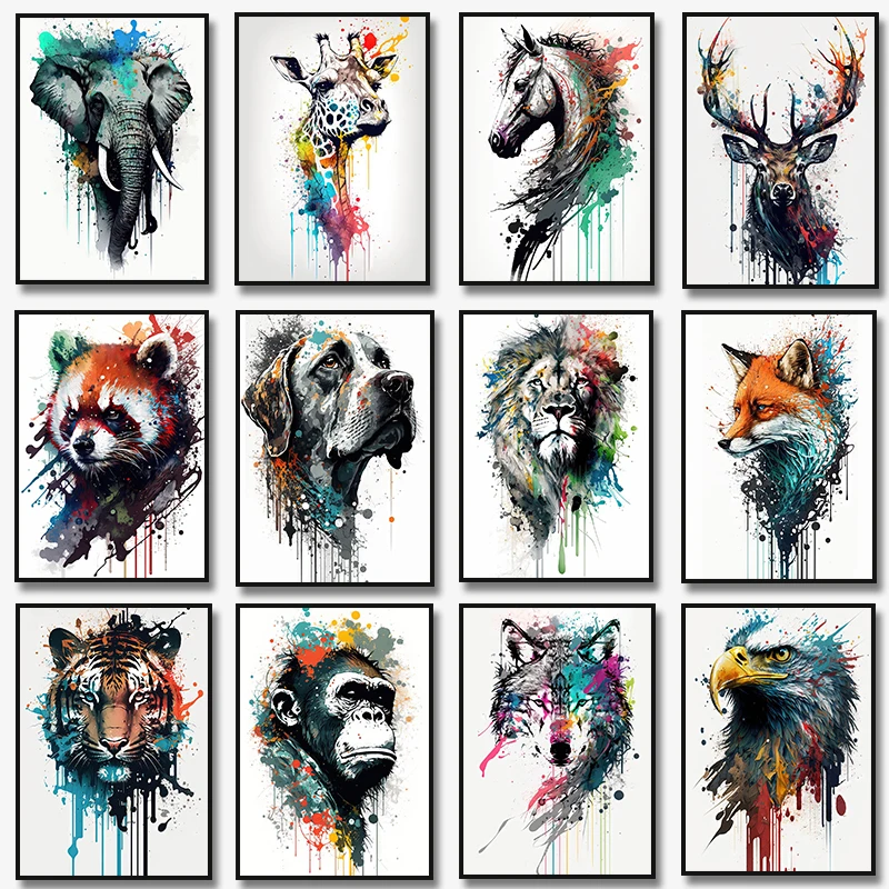 Graffiti Art Splash Tiger Wolf Lion Horse Eagle Fox opičí plagát Animal Canvas maľba Obývacia izba obývacia izba Domovod