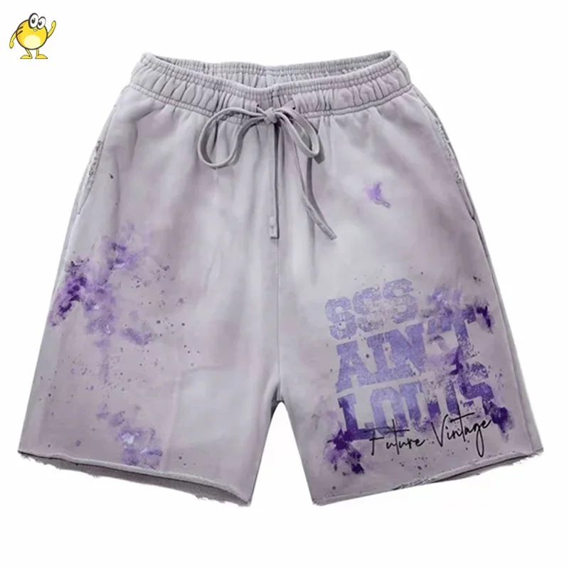 Graffiti do starého listu Saint Louis Shorts Men Žena 1: 1 Najlepšia kvalita vintage umytý voľný hip hop joggers