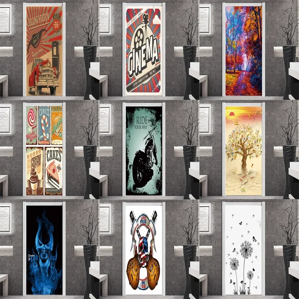 Graffiti Dvere Self-Padheve Sticker 3D Retro Art Home Decotion Dekorácia nástenná polyetylén vodotesná tapeta