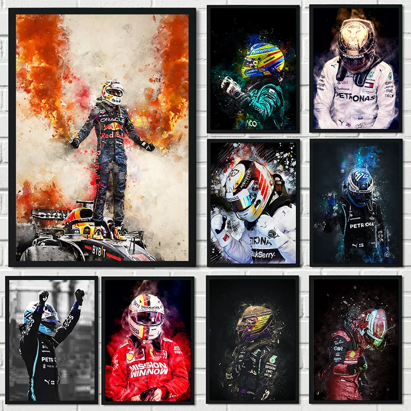 Graffiti F1 Racer Formula 1 Majster sveta Lewis Hamilton Portrét plagát maľba maľba závodné tímy nástenná umelecká izba dekorácia
