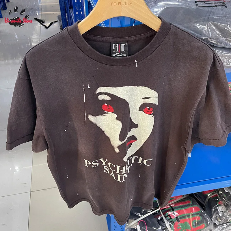 Graffiti High Street Príležitostná grafická tlač Sväté tričko Men Žena najlepšia kvalita umyte sivé 2025ss s krátkym rukávom Vintage
