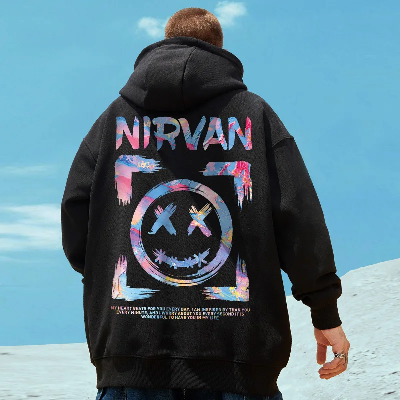 Graffiti Usmievavá tvár mužov fleece mikina retro jesenná ležérna pullover s kapucňou hip hop hopu nadmerne kapucňa oblečenie 8xl