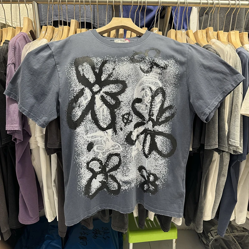 Graffiti v štýle Saint Louis Cotton Nadmerná Tričko Kvetinový vzor Vintage umýva šedé tričko Pro Choice letné vrcholy