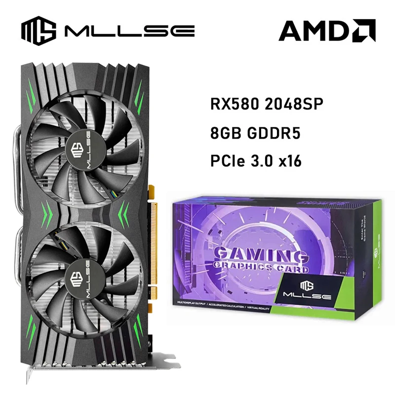 Grafická karta Mllse AMD RX 580 8GB 2048SP GDDR5 256-bitové PCI Express 3,0 × 16 Radeon 14nm Computer Placa de obrazová karta GPU