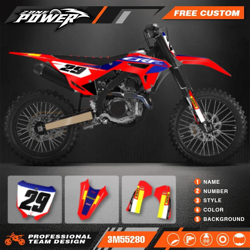 Grafické nálepky na motocykle Powerzone Kity pre Honda CRF450R 2021-2023 CRF250 CRF250R 2022-2024 Názov čísla Prispôsobenie 12