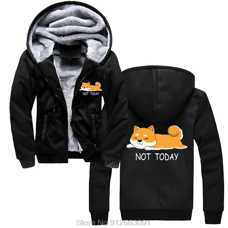 Grafické vtipné unisexové vrcholy mikina nie dnes Shiba Inu japonský milovník psov zimné kabáty Humor kapucňa majiteľ makrota zips -up bunda