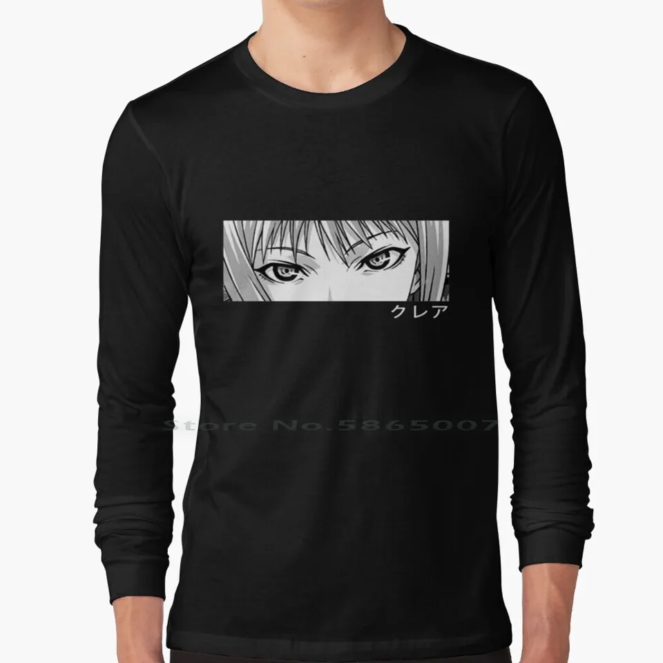 Grafický japonský manga claymore-clare 100% bavlnená s dlhým rukávom tričko s mečom Claire Priscilla Claymore Ruckve Manga Japonsko