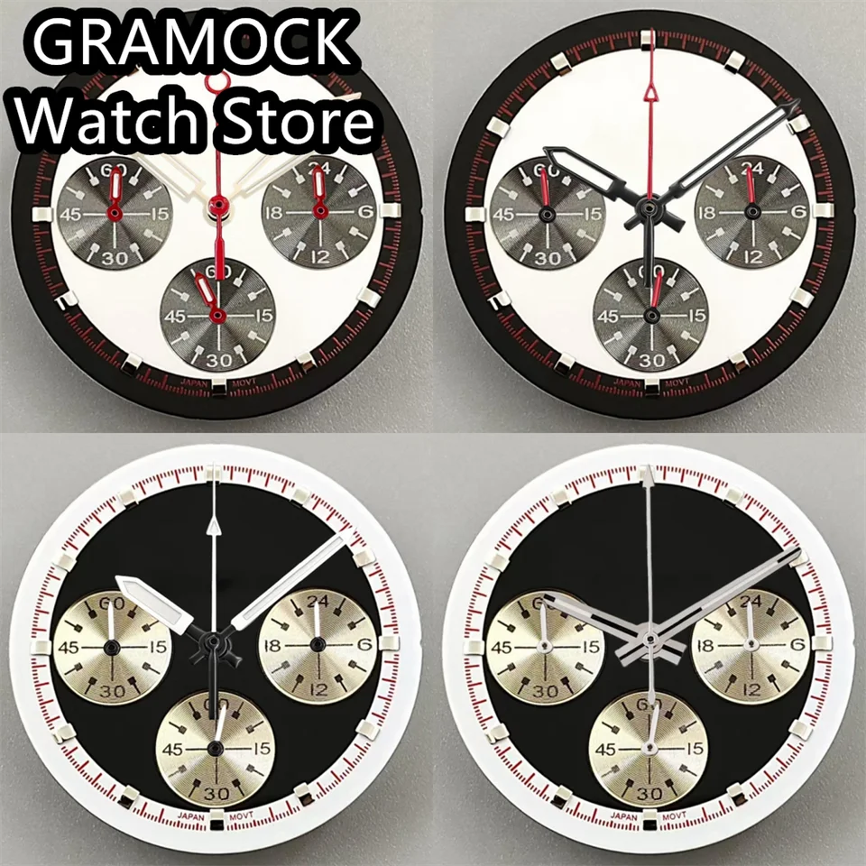 Gramock 30 mm vk63 Quartz Watch Dial s rukami Sada zelených svetelných rúk vhodné pre pohyb vk63 Pohyb modifikovaných hodiniek