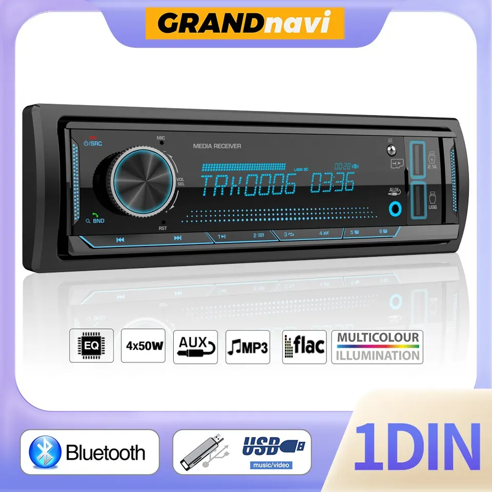 GRANDNAVI 1 DIN MP3 AUTO RADIO AUDIO STEREO FM AUX Vstupný prijímač SD TF USB 12V v dash Bluetooth Multimedia Auto Radio Player Player