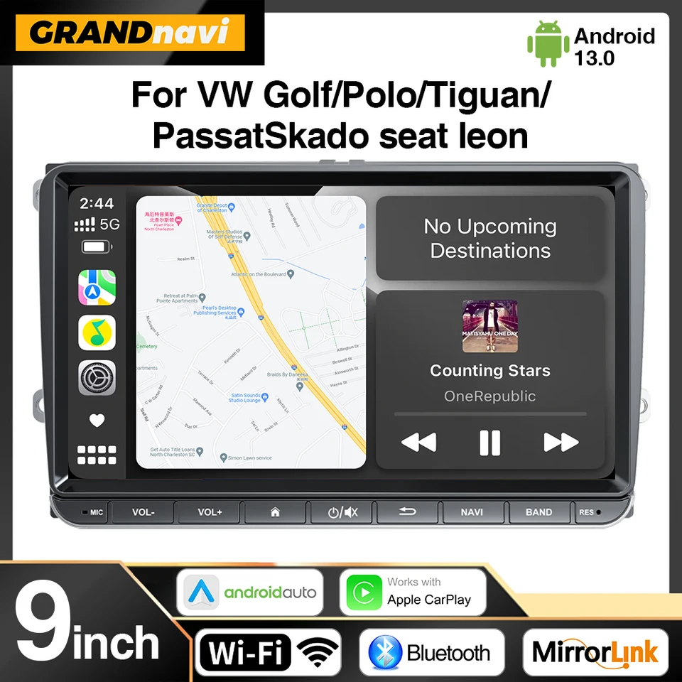 Grandnavi 2Din Android11 ​​pre Volkswagen VW Polo Jetta Skota Octavia 2 Golf 5 7 Touran Car Radio Multimedia Player GPS navigáciu
