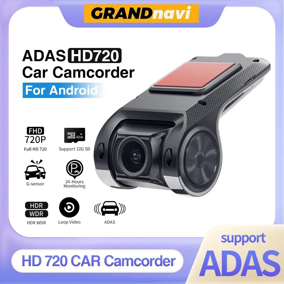 Grandnavi HD CAR DVR DVR Dash CAM ADAS VIDEO 720P USB TF CARD 16G/32G Auto Recorder pre Android Multimedia Player DVD Hlasový alarm DVD