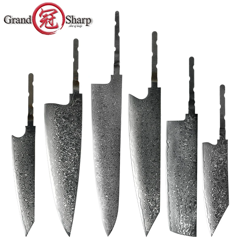 Grandsharp japonský kuchynský nôž slepá čepeľ DIY Damascus Steel Chef Nože