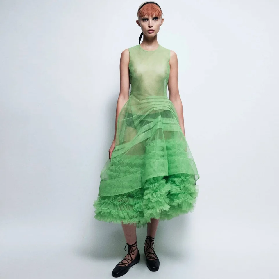 Grass Green Prom Party šaty dlhé móda vysoké nízke plesové šaty vrstvené sviežej členkovej dĺžke maxi šaty bez rukávov