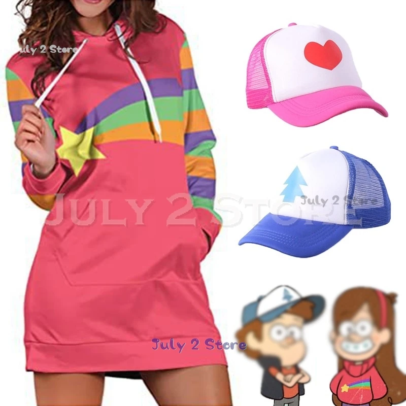 Gravitačné cosplay mikiny klobúk pád dvojčatá Dipper mabel rovnaký štýl bines klobúk baseball čiapka modrá ružová anime karikatúra Halloween