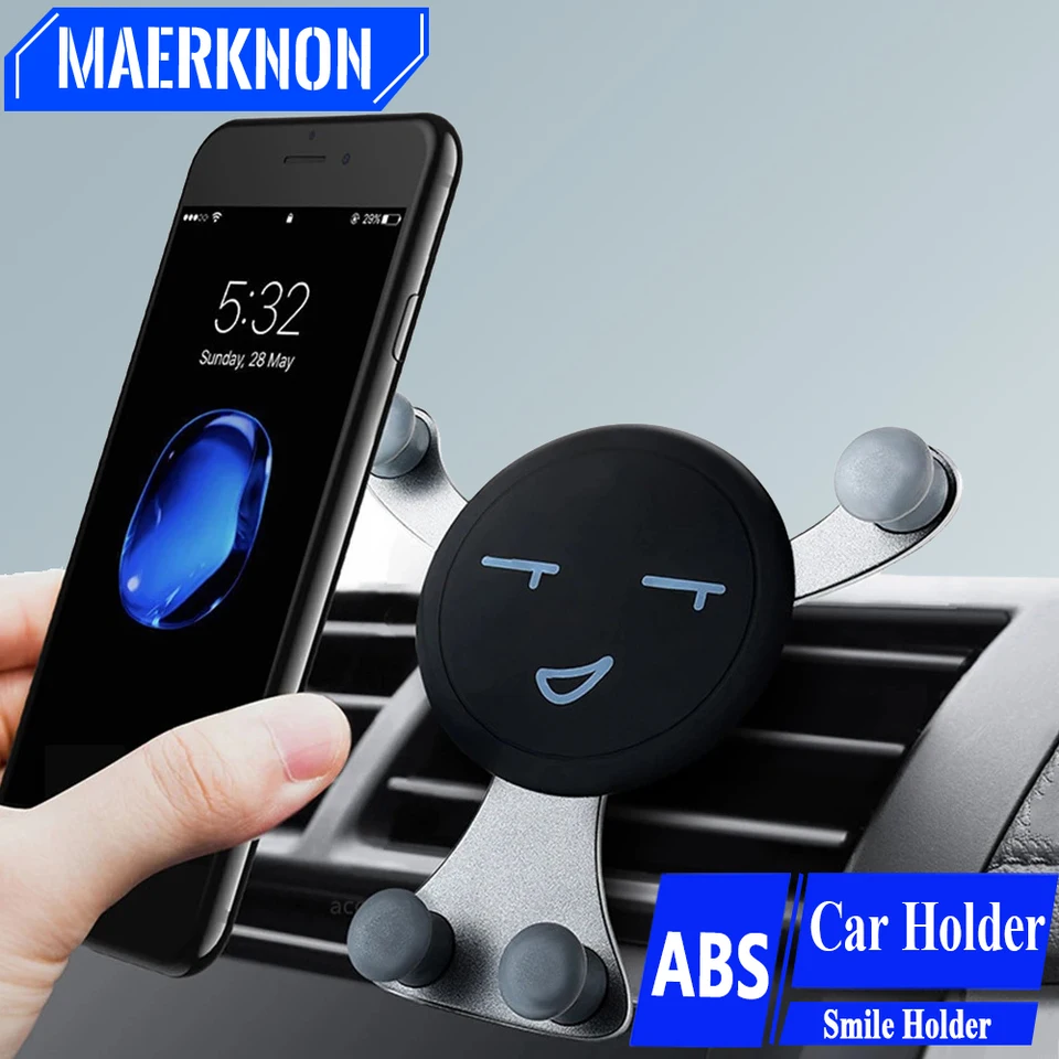 Gravitačný automobil držiak vzduchu Air Vent Clip Smile Smile Mount Mobile Cell Stand GPS Podpora pre iPhone 15 Pro Xiaomi Samsung Huawei